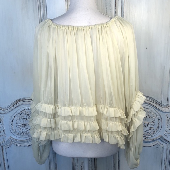 CIEL USA Soft Sheer Yellow  Multi Ruffle Poets Style Romantic Long SleeveTop S/S - Picture 10 of 13